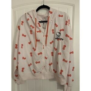 Hello‎ Kitty By Sanrio Women's Light Pink Zip Up Hoodie Bows Pattern  Large